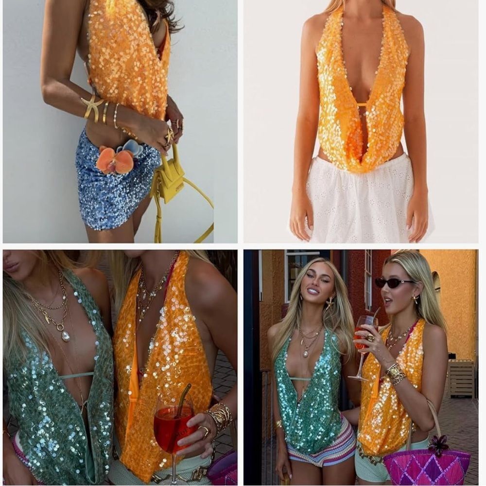 Sequin Halter Top in Orange